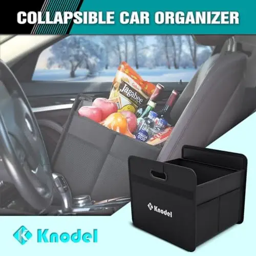 K KNODEL Car Trunk Organizer, Foldable Organizer for Car, Automotive Consoles & Organizers, Storage with Reinforced Handles (Small, Black) (Pack of 2) - 4