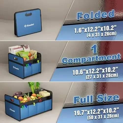 K KNODEL Car Trunk Organizer, Foldable Organizer for Car, Automotive Consoles & Organizers, Storage with Reinforced Handles (Small, Blue) - 3