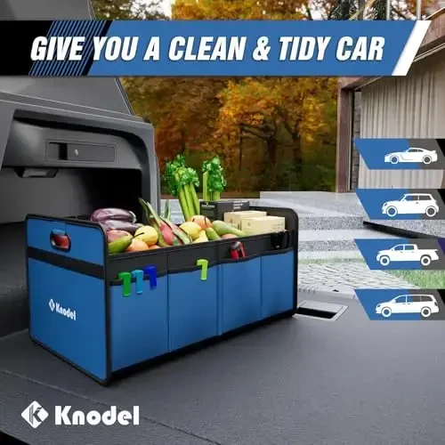 K KNODEL Car Trunk Organizer, Foldable Organizer for Car, Automotive Consoles & Organizers, Storage with Reinforced Handles (Small, Blue) - 4