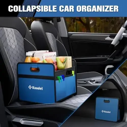 K KNODEL Car Trunk Organizer, Foldable Organizer for Car, Automotive Consoles & Organizers, Storage with Reinforced Handles (Small, Blue) - 5