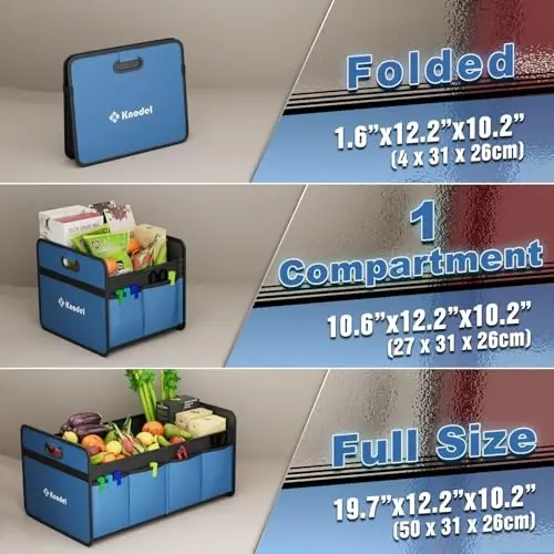 K KNODEL Car Trunk Organizer, Foldable Organizer for Car, Automotive Consoles & Organizers, Storage with Reinforced Handles (Small, Blue) - 3