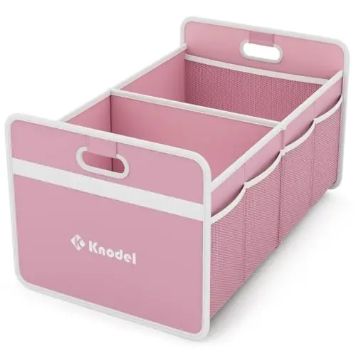 K KNODEL Car Trunk Organizer, Foldable Organizer for Car, Automotive Consoles & Organizers, Storage with Reinforced Handles (Small, Pink) - 1