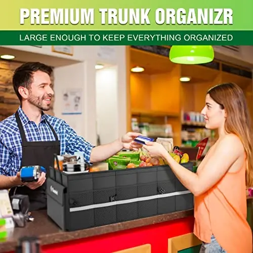 K KNODEL Car Trunk Organizer with Lid, 3 Compartments Collapsible Car Trunk Storage Organizer, Large Car Organizer and Storage for SUV, Truck, Sedan (Large, Black) - 3