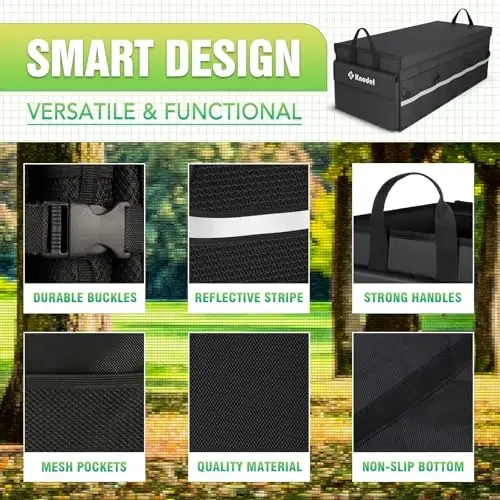 K KNODEL Car Trunk Organizer with Lid, 3 Compartments Collapsible Car Trunk Storage Organizer, Large Car Organizer and Storage for SUV, Truck, Sedan (Large, Black) - 5