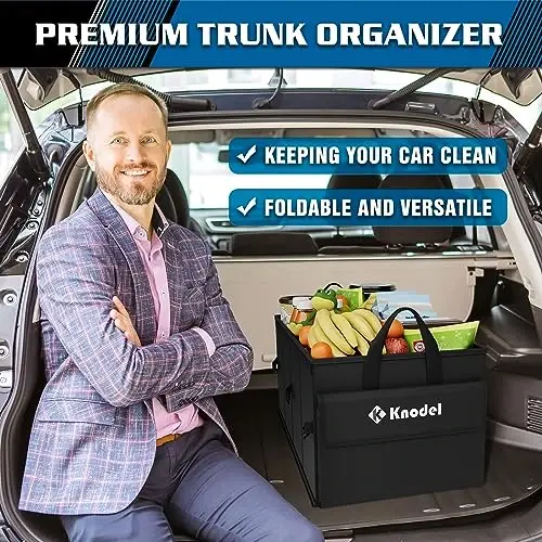 K KNODEL Car Trunk Organizer with Lid, Collapsible Car Trunk Storage Organizer, Car Organizer and Storage for SUV, Truck, Sedan (2C, Black) 