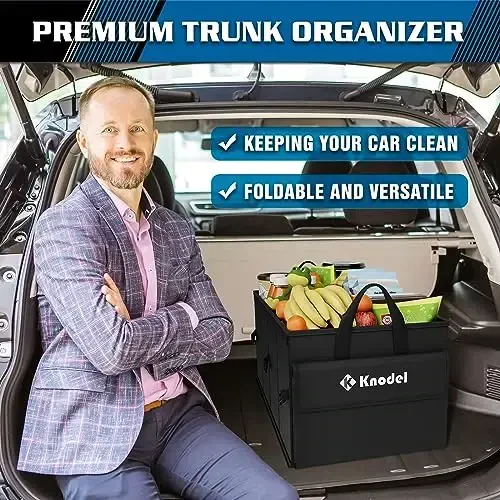 K KNODEL Car Trunk Organizer with Lid, Collapsible Car Trunk Storage Organizer, Car Organizer and Storage for SUV, Truck, Sedan (2C, Black) - 5