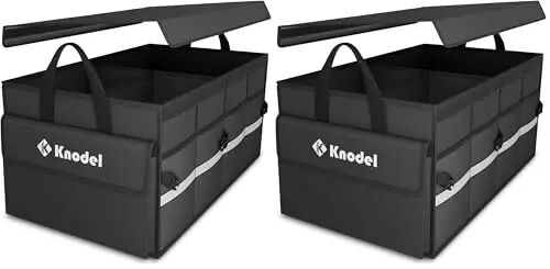K KNODEL Car Trunk Organizer with Lid, Collapsible Car Trunk Storage Organizer, Car Organizer and Storage for SUV, Truck, Sedan (Medium, Black) (Pack of 2) - K KNODEL