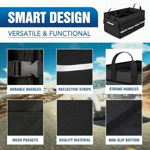 K KNODEL Car Trunk Organizer with Lid, Collapsible Car Trunk Storage Organizer, Car Organizer and Storage for SUV, Truck, Sedan (Medium, Black) (Pack of 2) - 3