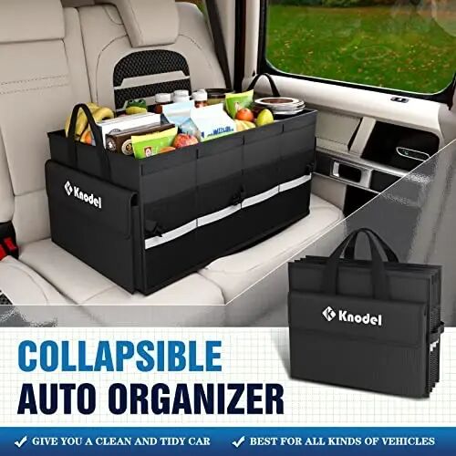 K KNODEL Car Trunk Organizer with Lid, Collapsible Car Trunk Storage Organizer, Car Organizer and Storage for SUV, Truck, Sedan (Medium, Black) (Pack of 2) - 4