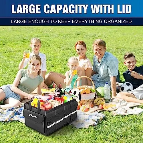 K KNODEL Car Trunk Organizer with Lid, Collapsible Car Trunk Storage Organizer, Car Organizer and Storage for SUV, Truck, Sedan (Medium, Black) (Pack of 2) - 5