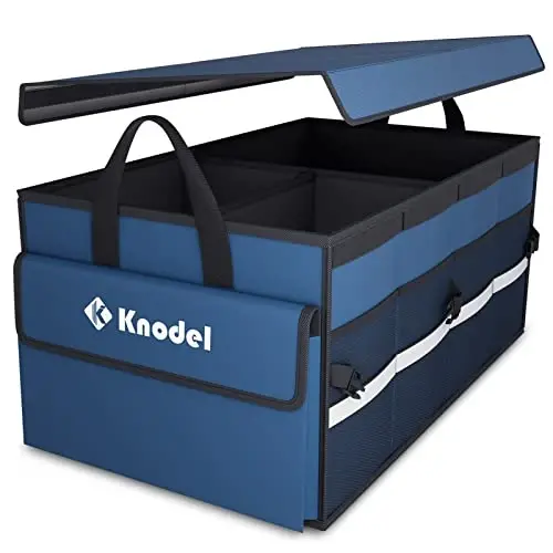 K KNODEL Car Trunk Organizer with Lid, Collapsible Car Trunk Storage Organizer, Car Organizer and Storage for SUV, Truck, Sedan (Medium, Blue) - 1