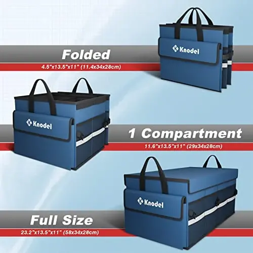 K KNODEL Car Trunk Organizer with Lid, Collapsible Car Trunk Storage Organizer, Car Organizer and Storage for SUV, Truck, Sedan (Medium, Blue) - 2
