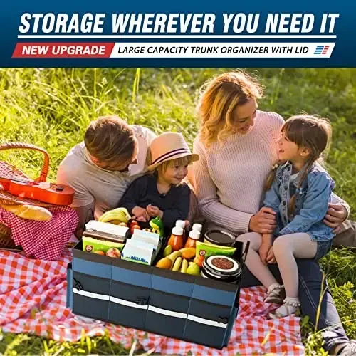 K KNODEL Car Trunk Organizer with Lid, Collapsible Car Trunk Storage Organizer, Car Organizer and Storage for SUV, Truck, Sedan (Medium, Blue) - 5