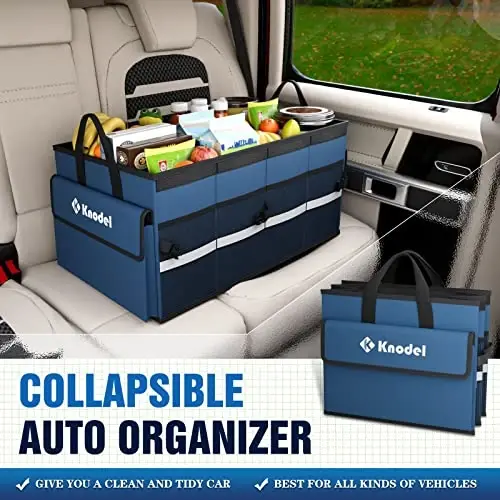 K KNODEL Car Trunk Organizer with Lid, Collapsible Car Trunk Storage Organizer, Car Organizer and Storage for SUV, Truck, Sedan (Medium, Blue) - 3