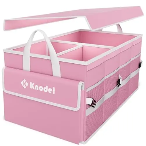 K KNODEL Car Trunk Organizer with Lid, Collapsible Car Trunk Storage Organizer, Car Organizer and Storage for SUV, Truck, Sedan (Medium, Pink) 