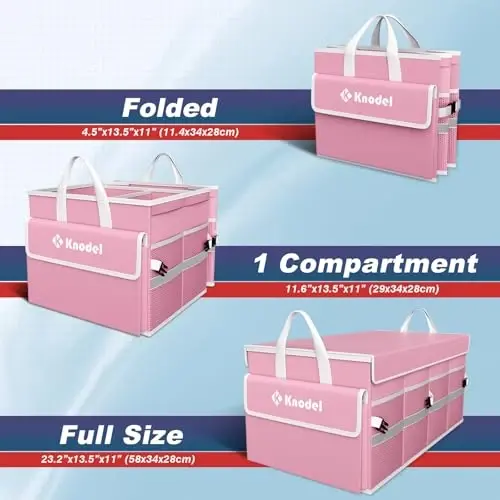 K KNODEL Car Trunk Organizer with Lid, Collapsible Car Trunk Storage Organizer, Car Organizer and Storage for SUV, Truck, Sedan (Medium, Pink) - 2