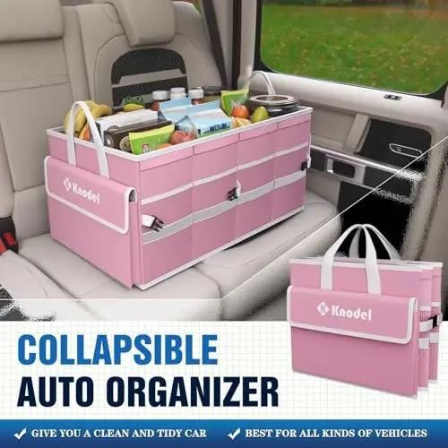 K KNODEL Car Trunk Organizer with Lid, Collapsible Car Trunk Storage Organizer, Car Organizer and Storage for SUV, Truck, Sedan (Medium, Pink) - 4