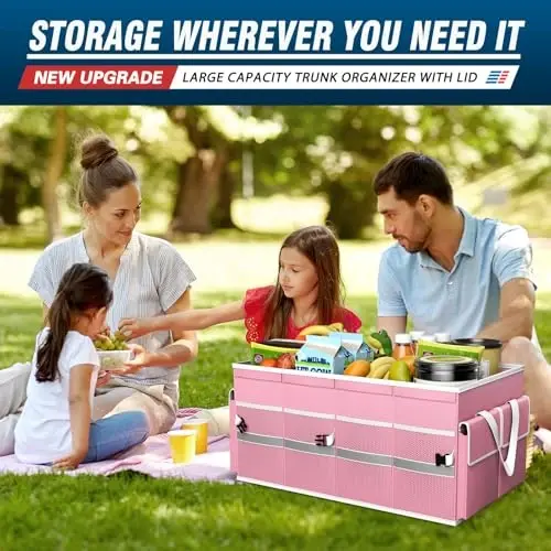 K KNODEL Car Trunk Organizer with Lid, Collapsible Car Trunk Storage Organizer, Car Organizer and Storage for SUV, Truck, Sedan (Medium, Pink) - 6