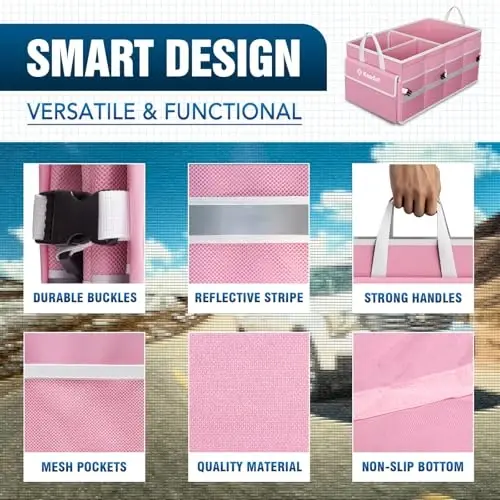 K KNODEL Car Trunk Organizer with Lid, Collapsible Car Trunk Storage Organizer, Car Organizer and Storage for SUV, Truck, Sedan (Medium, Pink) - 3