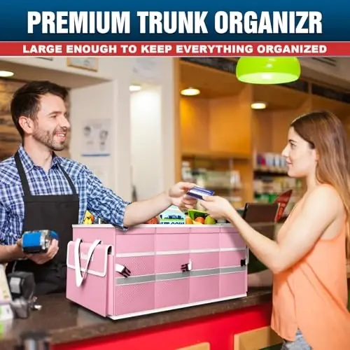 K KNODEL Car Trunk Organizer with Lid, Collapsible Car Trunk Storage Organizer, Car Organizer and Storage for SUV, Truck, Sedan (Medium, Pink) - 5