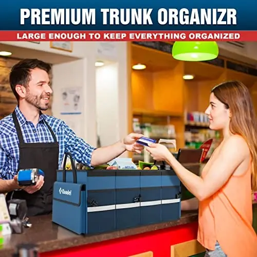 K KNODEL Lid bilan avtomobil yukxona tashkilotchisi, yig'iladigan avtomobil yukxona saqlash tashkilotchisi, SUV, yuk mashinasi, sedan uchun avtomobil tashkilotchisi va saqlash (o'rta, ko'k) - 4