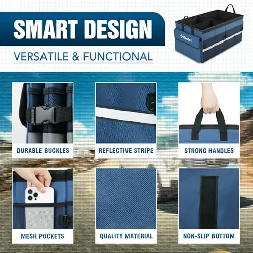 K KNODEL Lid bilan avtomobil yukxona tashkilotchisi, yig'iladigan avtomobil yukxona saqlash tashkilotchisi, SUV, yuk mashinasi, sedan uchun avtomobil tashkilotchisi va saqlash (o'rta, ko'k) - 5