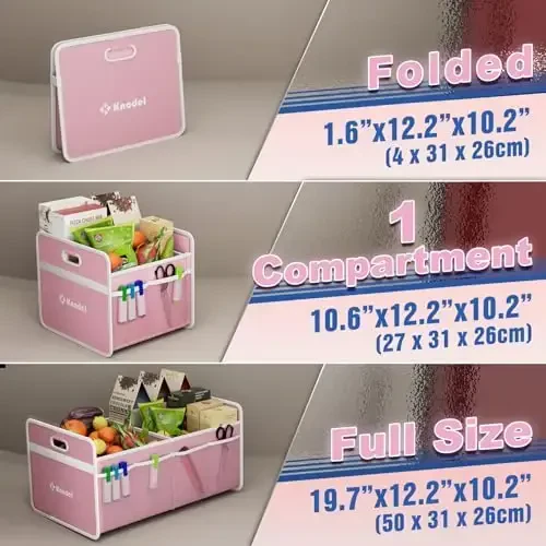 K KNODEL Органайзер в багажник автомобиля, складной органайзер для автомобиля, автомобильные консоли и органайзеры, хранилище с усиленными ручками (маленький, розовый) - 5