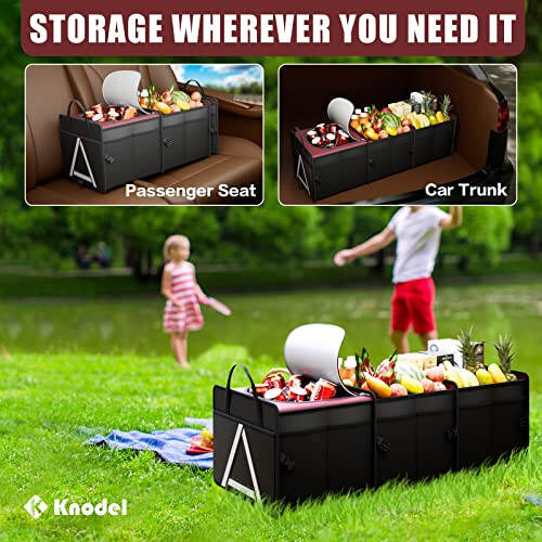 K KNODEL Sturdy Car Trunk Organizer with Premium Insulation Cooler Bag, 3 Compartments Heavy Duty Collapsible for Car, SUV, Truck, or Van (Large, Red) - 5