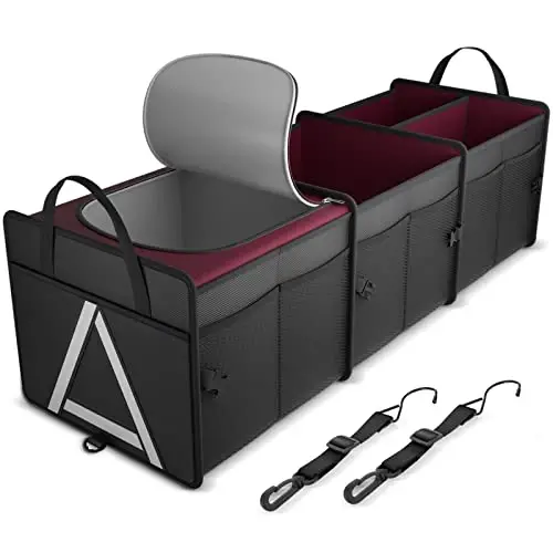 K KNODEL Trunk Organizer Storage with Cooler for Car and SUV (Large, Red) | Collapsible Car Organization, Car Organizers and Storage for Groceries and Insulated, Cargo Organizer, Car Bin, Bag, Basket 