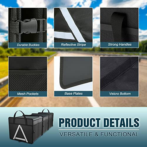 K KNODEL Sturdy Car Trunk Organizer with Premium Insulation Cooler Bag, Heavy Duty Collapsible for Car, SUV, Truck, or Van (3 Compartments, Black) - 4