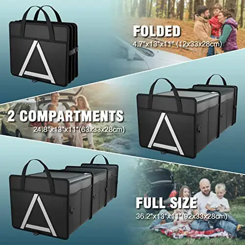 K KNODEL Sturdy Car Trunk Organizer with Premium Insulation Cooler Bag, Heavy Duty Collapsible for Car, SUV, Truck, or Van (3 Compartments, Black) - 3