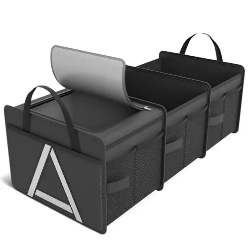 K KNODEL Trunk Organizer Storage with Cooler for Car and SUV Medium, Black | Collapsible Car Organization, Car Organizers and Storage for Groceries and Insulated, Cargo Organizer, Car Bin, Bag, Basket - K KNODEL