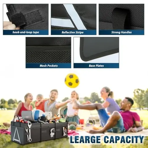 K KNODEL Trunk Organizer Storage with Cooler for Car and SUV Medium, Black | Collapsible Car Organization, Car Organizers and Storage for Groceries and Insulated, Cargo Organizer, Car Bin, Bag, Basket - 4