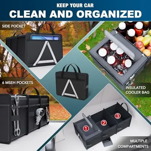 K KNODEL Trunk Organizer Storage with Cooler for Car and SUV Medium, Black | Collapsible Car Organization, Car Organizers and Storage for Groceries and Insulated, Cargo Organizer, Car Bin, Bag, Basket - 6