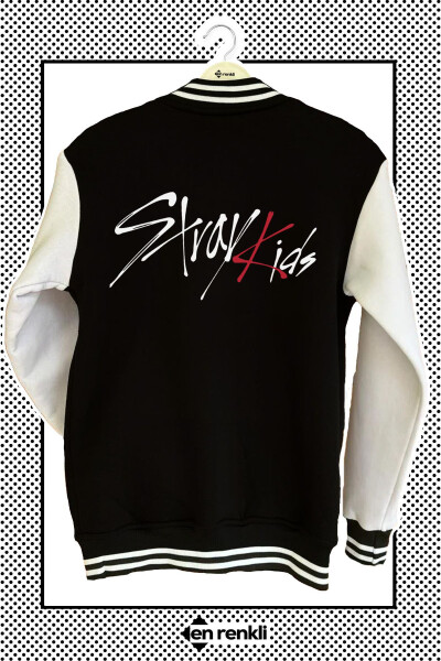 K-Pop Series Stray Kids Printed Black Unisex Oversize Girls, Boys Front Snap College Jacket - 1