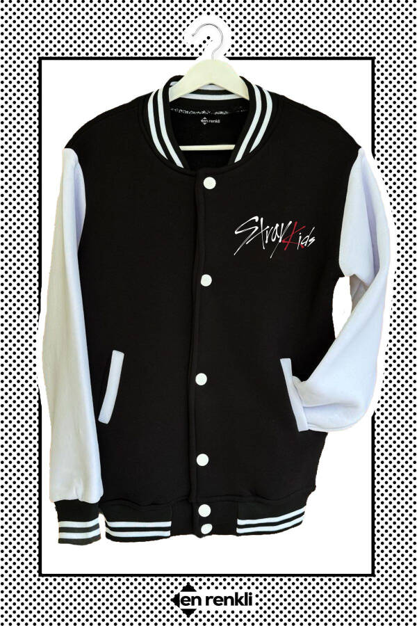 K-Pop Series Stray Kids Printed Black Unisex Oversize Girls, Boys Front Snap College Jacket - 2