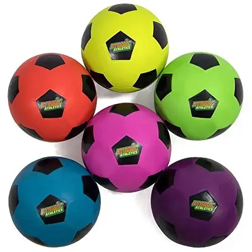 K-Roo Sports Atomic Athletics Neon Rubber Playground Balls - 6 Pack of Youth Size, Includes Pump & Storage Bag - 1
