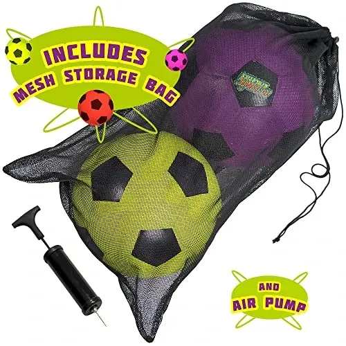 K-Roo Sports Atomic Athletics Neon Rubber Playground Balls - 6 Pack of Youth Size, Includes Pump & Storage Bag - 5