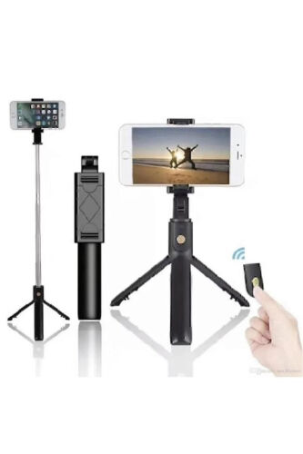 Bluetooth Selfie Çubuğu Kumandalı, Tripodlu, Uzatılabilir Telefon Tutucu Selfi Çekim Aparatı - TRIPOD (1)
