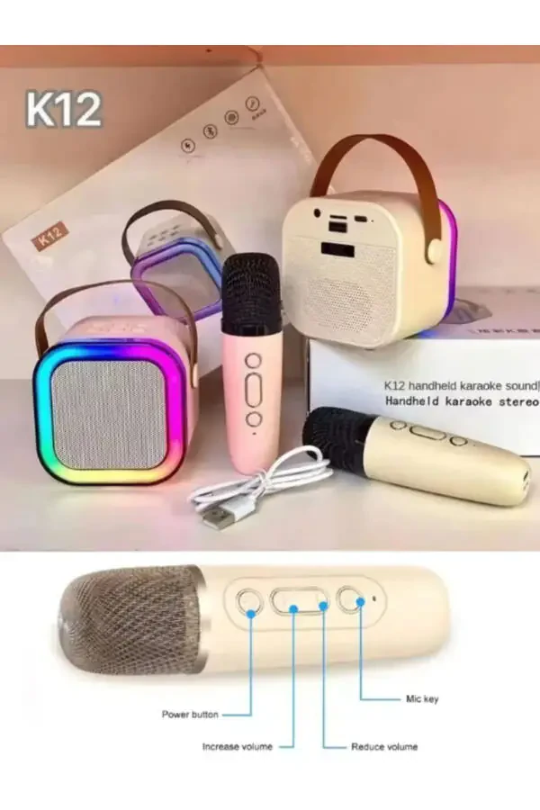 K12 Беспроводная Bluetooth-колонка Караоке-микрофон 5 звуковых эффектов RGB HD стереозвук USB/SD/FM - 8