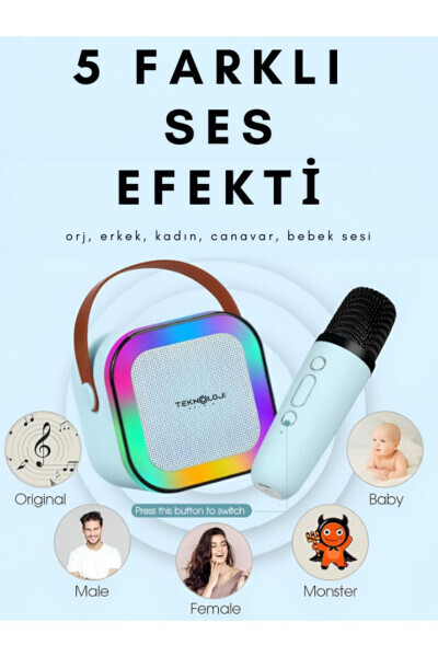 K12 Беспроводная Bluetooth-колонка Караоке-микрофон с 5 звуковыми эффектами Rgb HD стерео ?es Usb/Sd/FM - 10