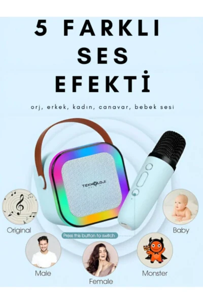 K12 Беспроводная Bluetooth-колонка Розовый Караоке-микрофон 5 Звуковых Эффектов Rgb HD Стереозвук USB/SD/FM - 5