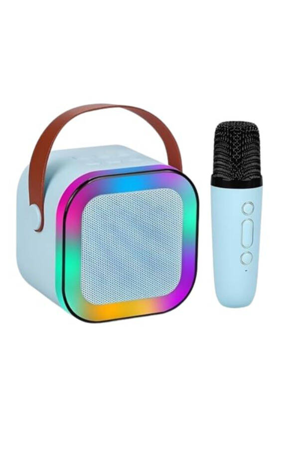 K12 Kablosuz Bluetooth Hoparlör Karaoke Mikrofon 5 Ses Efektli Rgb Hd Stereo Ses Usb/Sd/FM-Mavi - 4