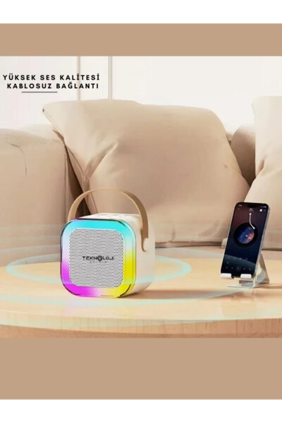 K12 Simsiz Bluetooth Karnay Karauke Mikrofon 5 Ovoz Effekti RGB HD Stereo ?es USB/SD/FM - 4