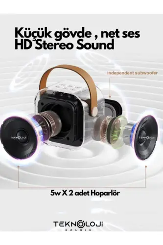 K12 Simsiz Bluetooth Karnay Karauke Mikrofon 5 Ovoz Effekti RGB HD Stereo ?es USB/SD/FM - 4
