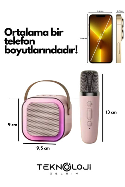 K12 Simsiz Bluetooth Karnay Pink Karaoke Mikrofon 5 Ta'sirli Rgb HD Stereo Ovoz USB/SD/FM - 4