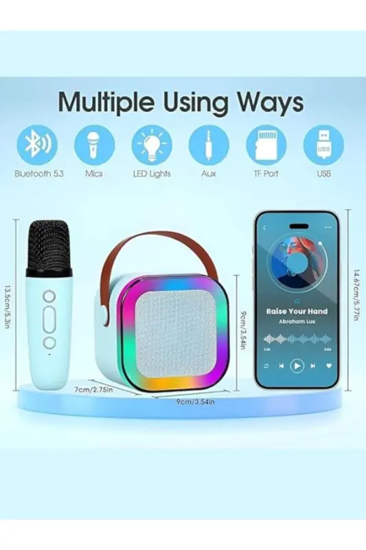 K12 Wireless Bluetooth Speaker Karaoke Microphone with 5 Sound Effects, RGB HD Stereo Sound, USB/SD/FM - 4