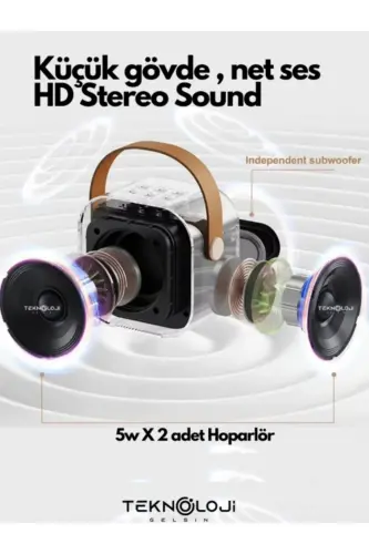 K12 Wireless Bluetooth Speaker Karaoke Microphone with 5 Sound Effects, RGB HD Stereo Sound, USB/SD/FM - 6