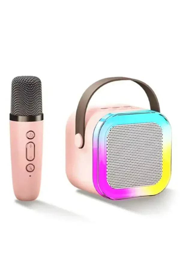 K12 Wireless Bluetooth Speaker Pink Karaoke Microphone with 5 Sound Effects RGB HD Stereo Sound USB/SD/FM - 2