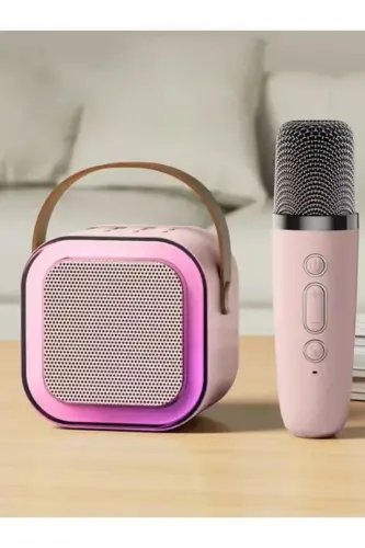 K12 Wireless Bluetooth Speaker Pink Karaoke Microphone with 5 Sound Effects RGB HD Stereo Sound USB/SD/FM - 4